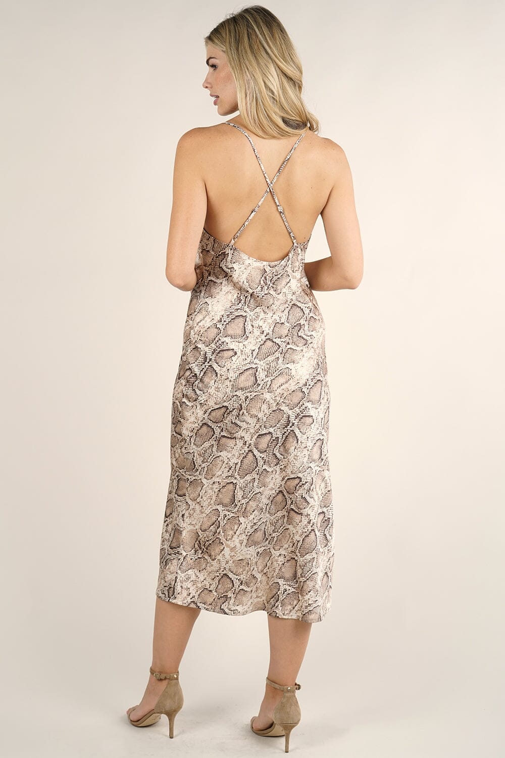 Cowl Neck Snakeskin Midi Dress
