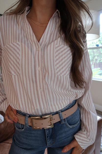 Sarah Double Metal Buckle Vegan Leather Belt Taupe