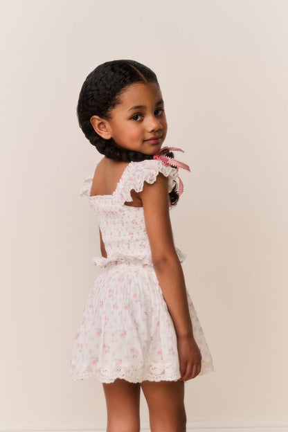 Little Girls Jeanna Floral Cotton Top - SUNWASHED IVORY