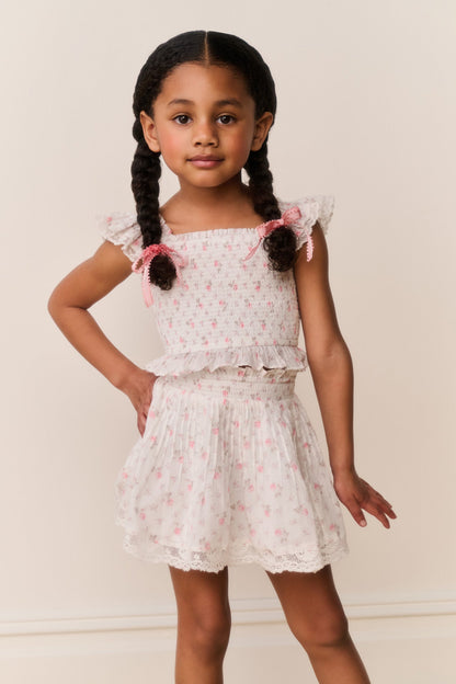 Little Girls Jeanna Floral Cotton Top - SUNWASHED IVORY