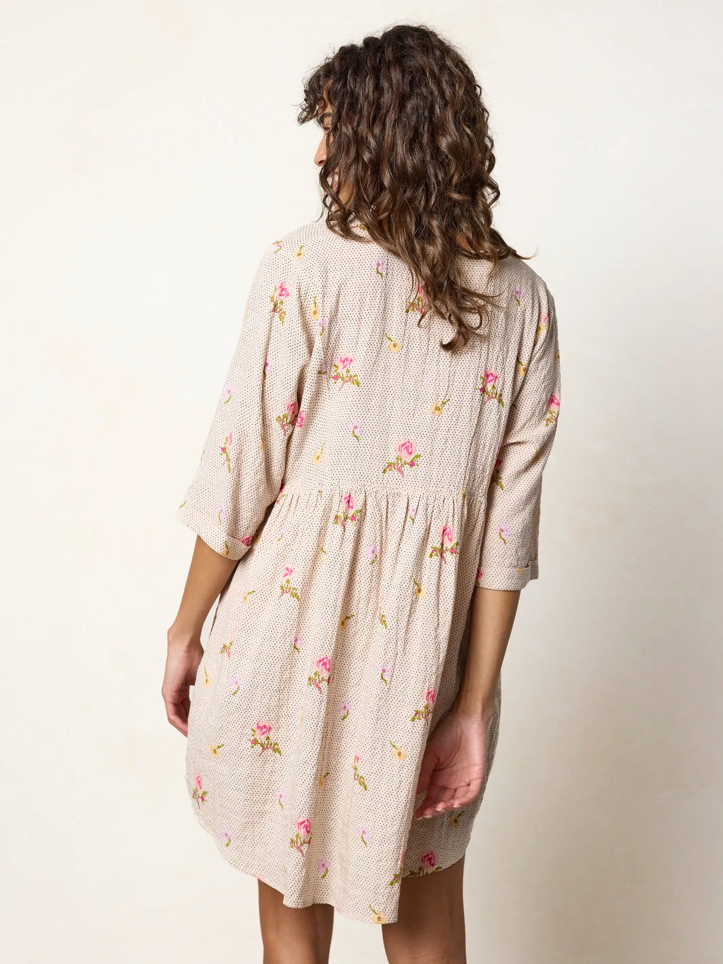 Stella V-Neck Mini Dress - Pin Dot Prairie Cream