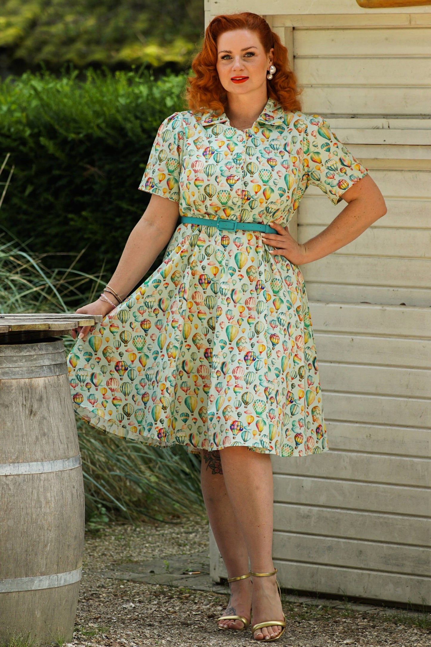 Penelope Hot Air Balloon Festival Shirt Dress In Light Blue
