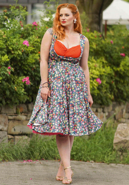 Grace Rose Navy Blue Pleated Bust Dress