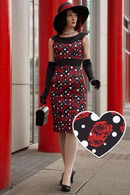 Darla Rockabilly Rose & Spot Wiggle Dress