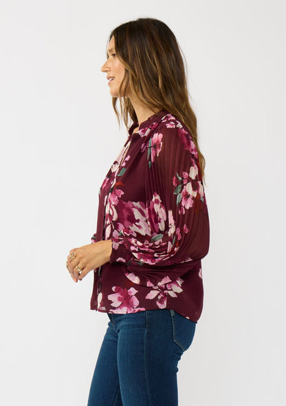Ruby Blossom Pleated Blouse