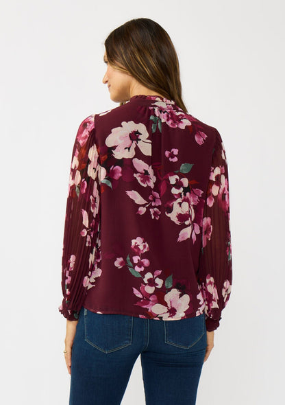 Ruby Blossom Pleated Blouse