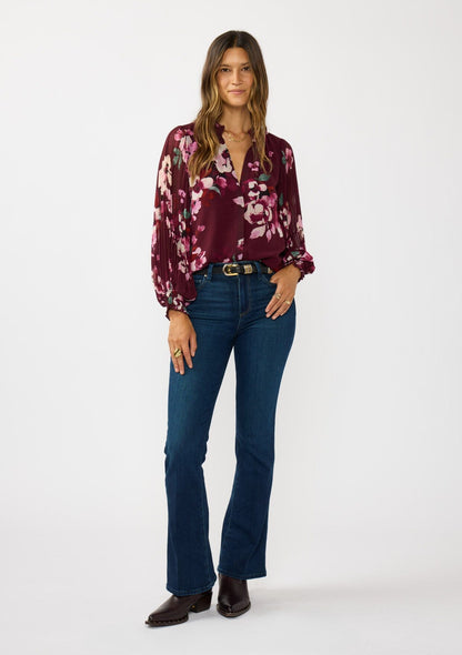 Ruby Blossom Pleated Blouse