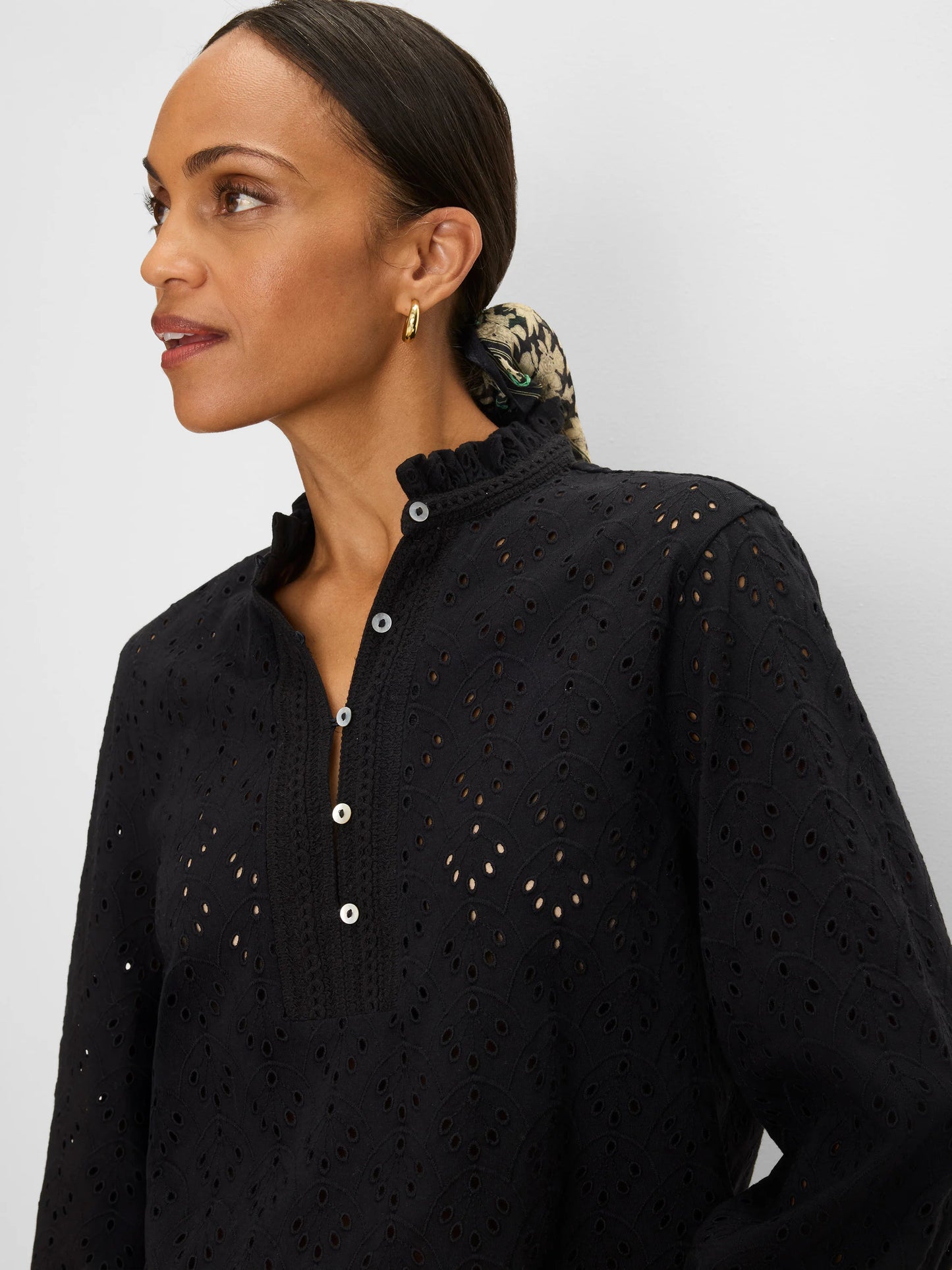 Knit Eyelet Ruffle Neck Top