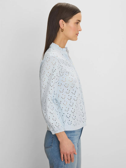 Knit Eyelet Ruffle Neck Top