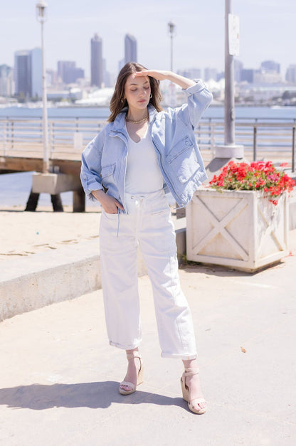 Sydney Long Sleeve Oversized Cargo Denim Jacket Light Wash