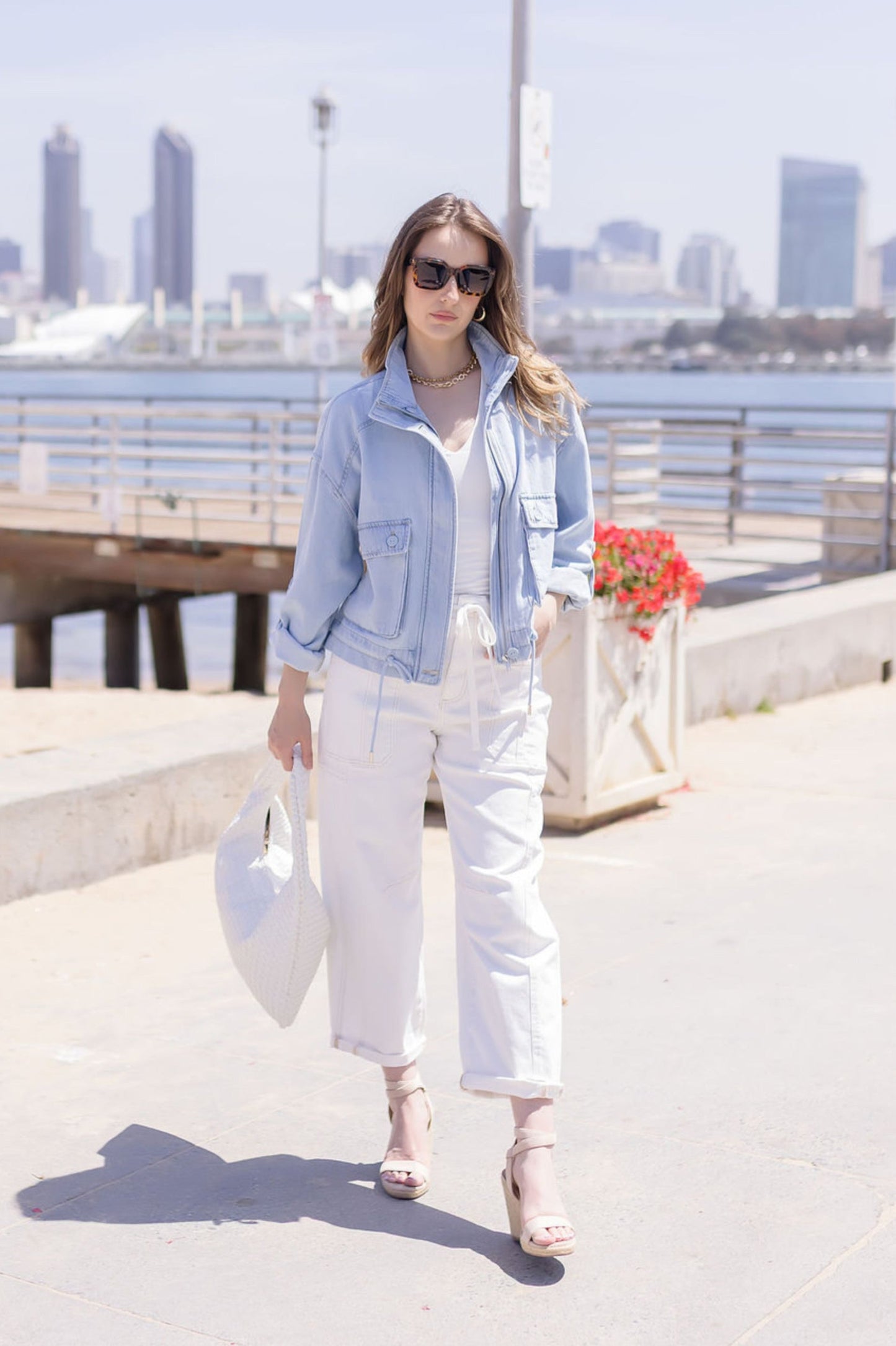 Sydney Long Sleeve Oversized Cargo Denim Jacket Light Wash