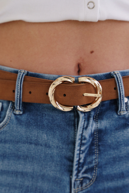 Yuna Double Ring Twisted Faux Leather Belt Brown
