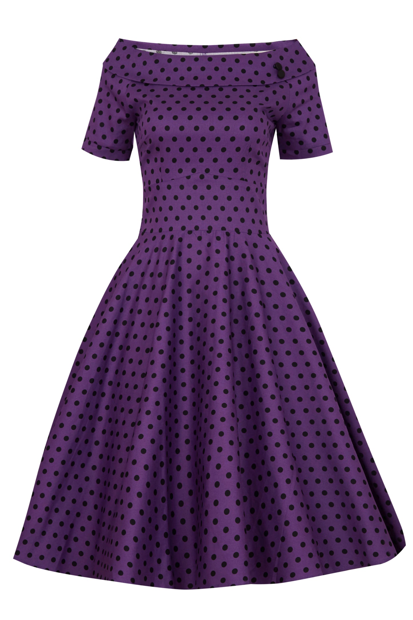 Darlene Retro Polka Dot Swing Dress in Purple
