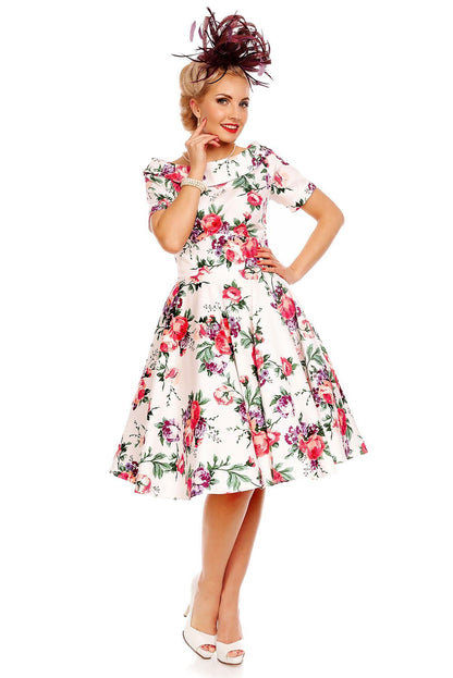 Darlene Retro Floral  Swing Dress in White