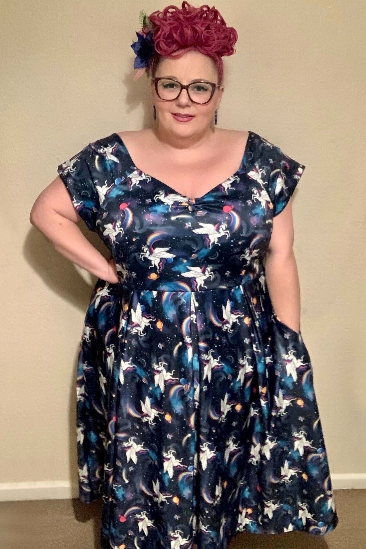 Lily Retro Off Shoulder Unicorn Swing Dress