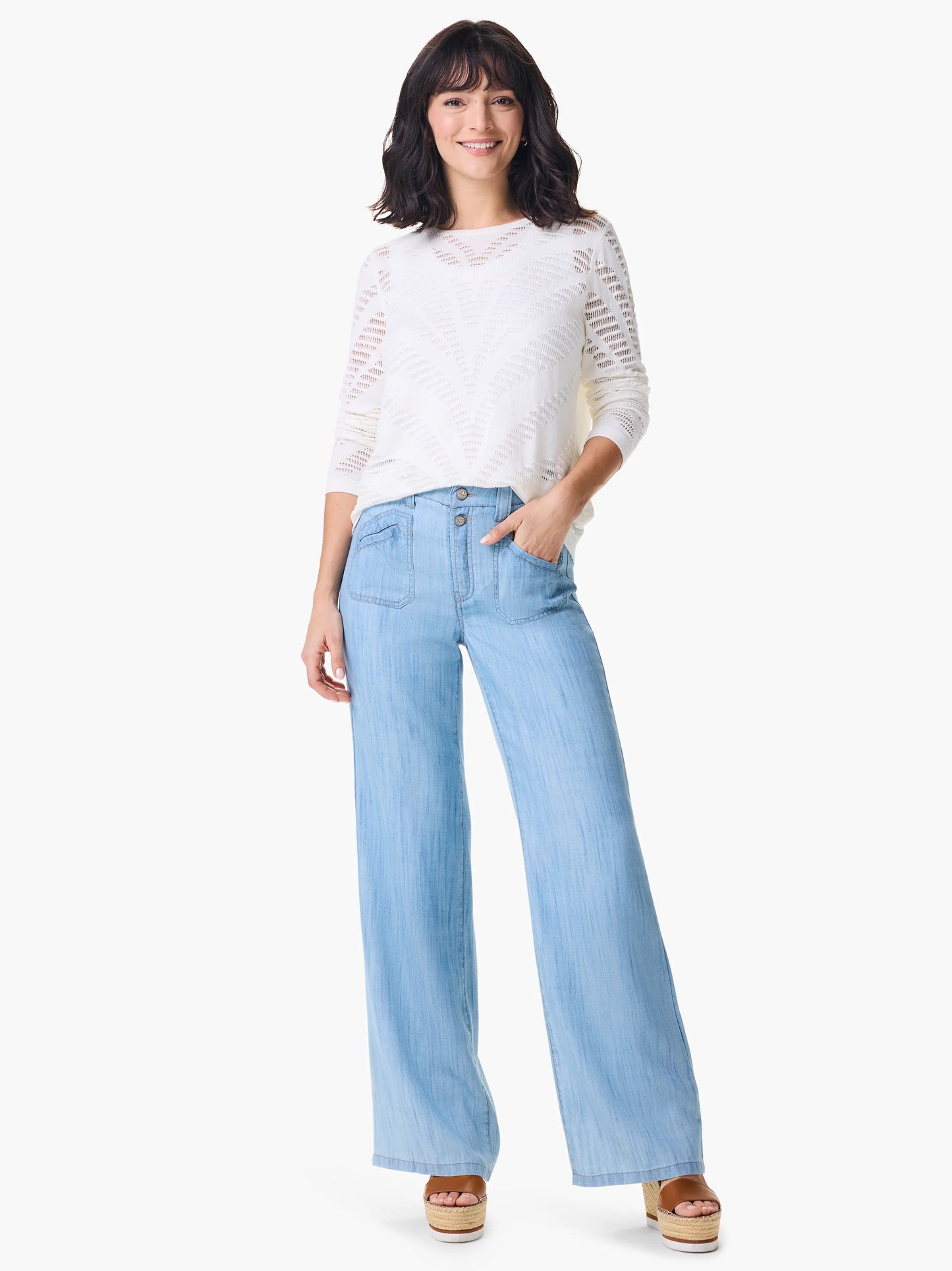 Placed Pointelle Pullover Sweater