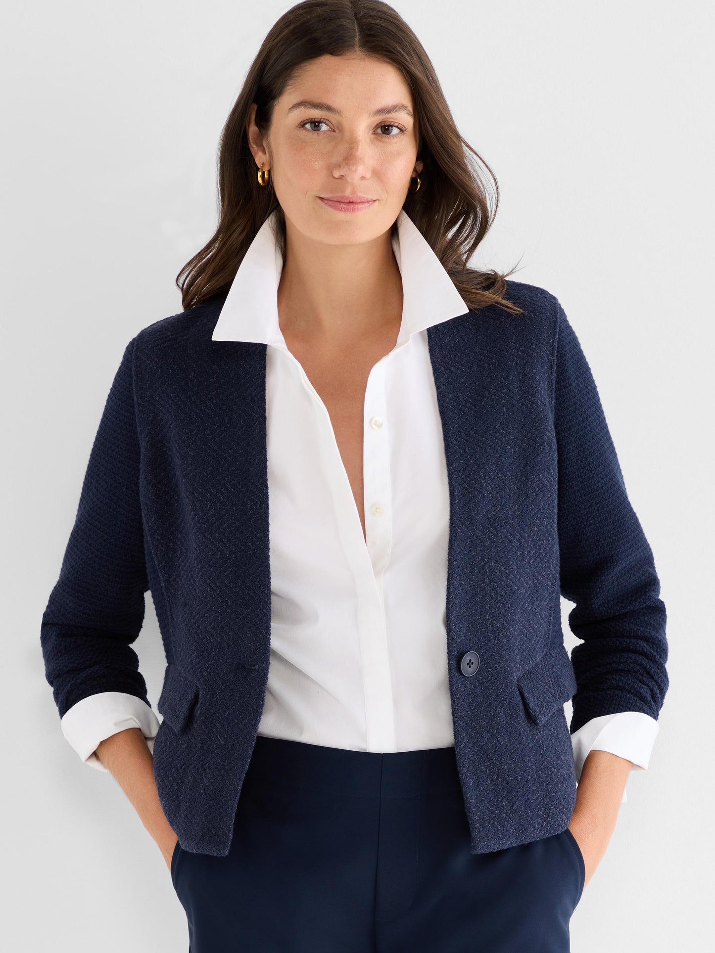 Weave Mix Collarless Knit Jacket