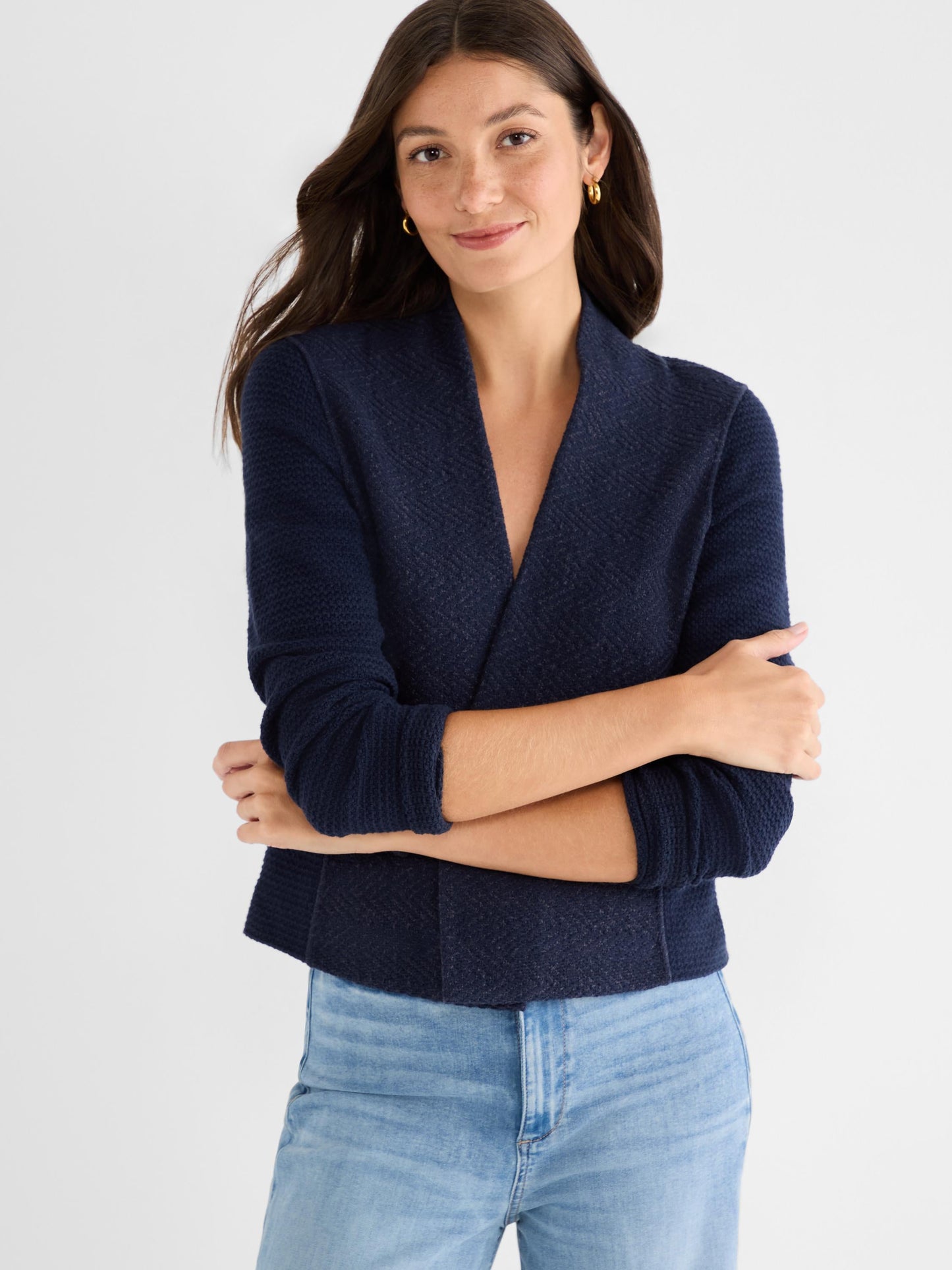 Weave Mix Collarless Knit Jacket