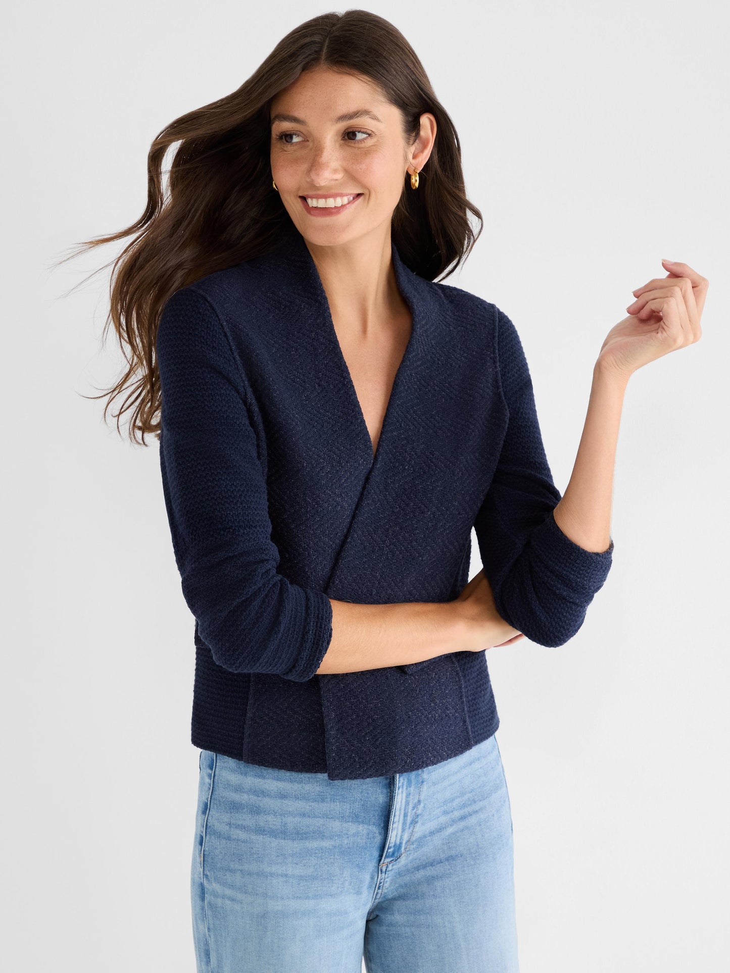 Weave Mix Collarless Knit Jacket