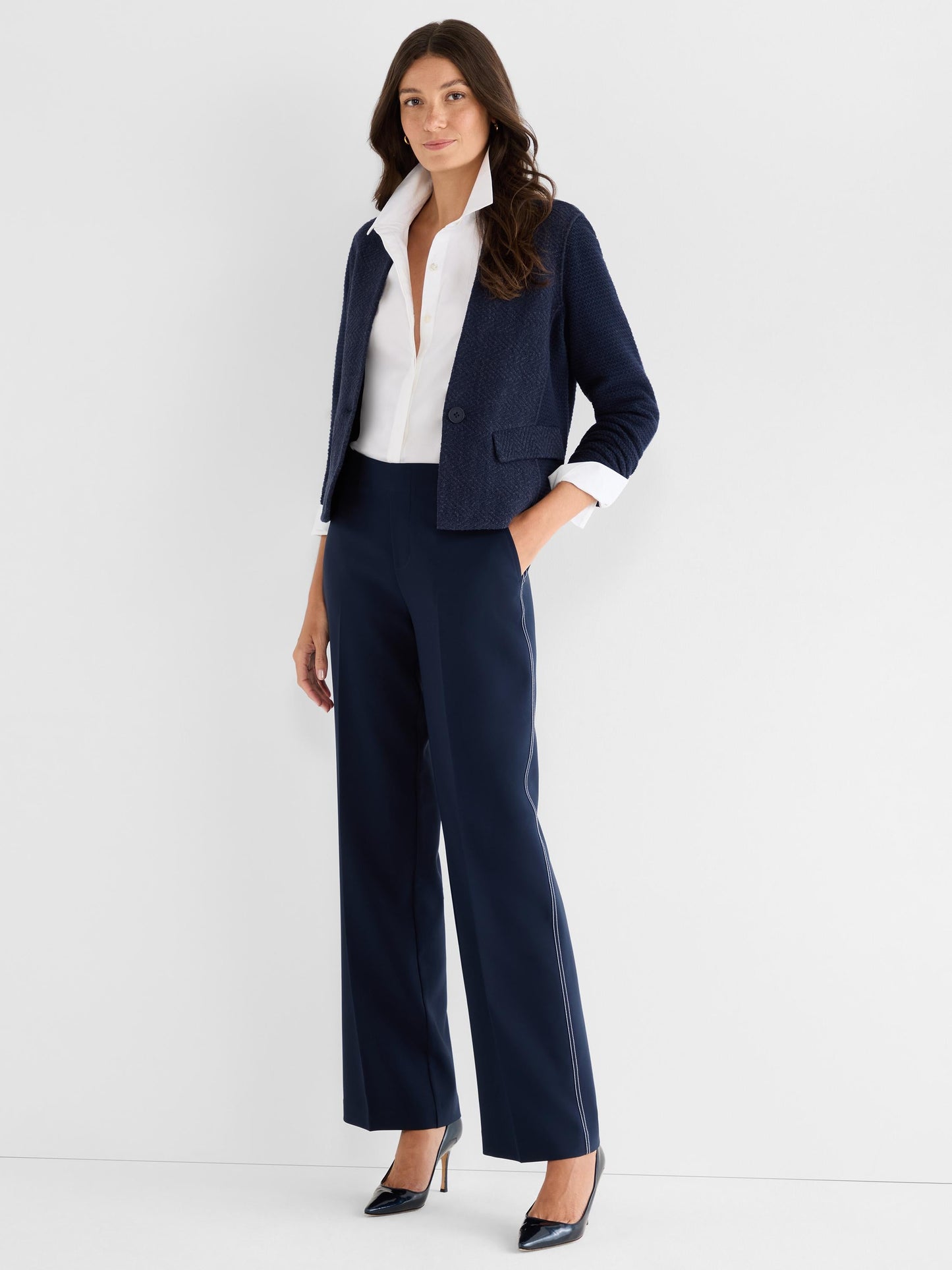 Pintuck Stretch Cotton Shirt