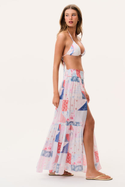 Umber Patchwork Print Maxi Skirt