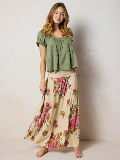 Live-In-It Knit "ButterSoft" Maxi Skirt - English Garden Cream