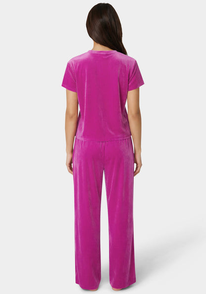 2pc Velour Ribbed Soft Rhinestone Lounge Set