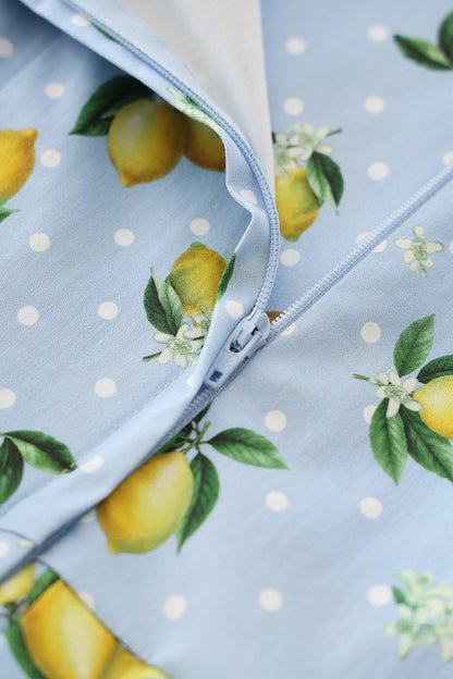 Ophelia Blue Midi Dress in Lemons and Spots