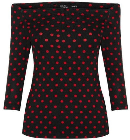 Gloria Black-Red Polka Dot Top