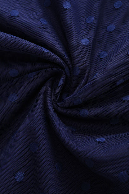 Dorothea Navy Blue Polka Dot Mesh Halter Dress