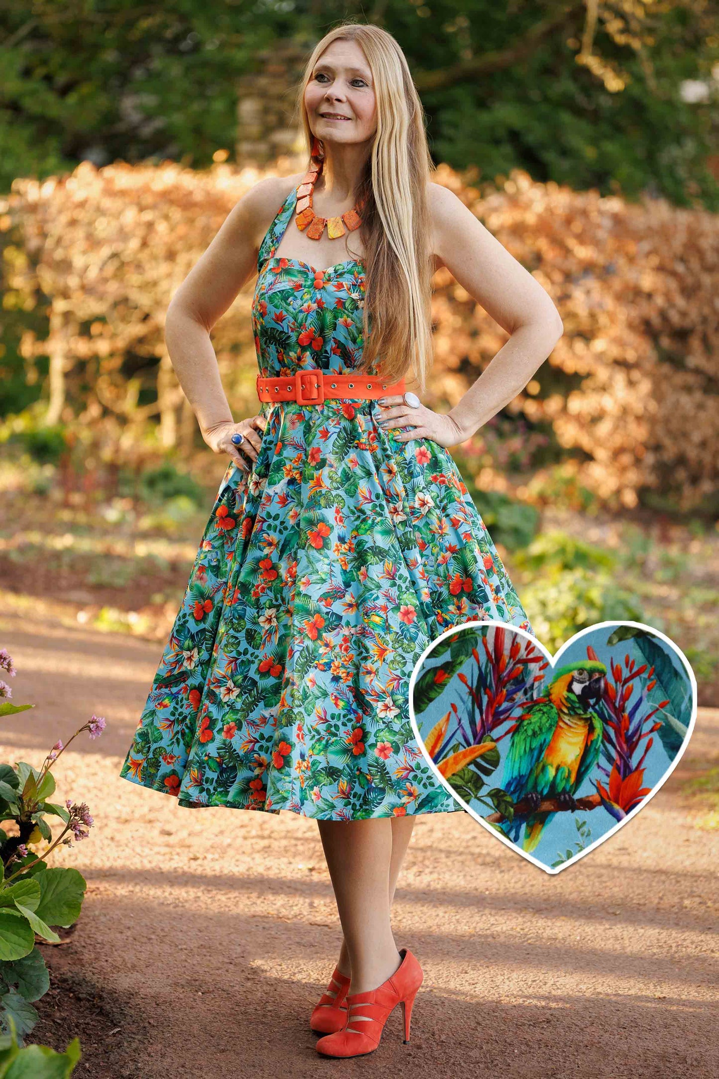Daisy Tropical Parrot Halter Dress