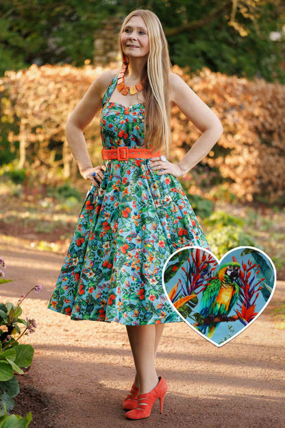 Daisy Tropical Parrot Halter Dress