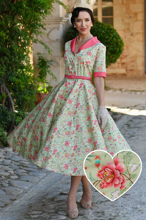 Mollie Peony Full Circle Shirt Dress In Tea Green
