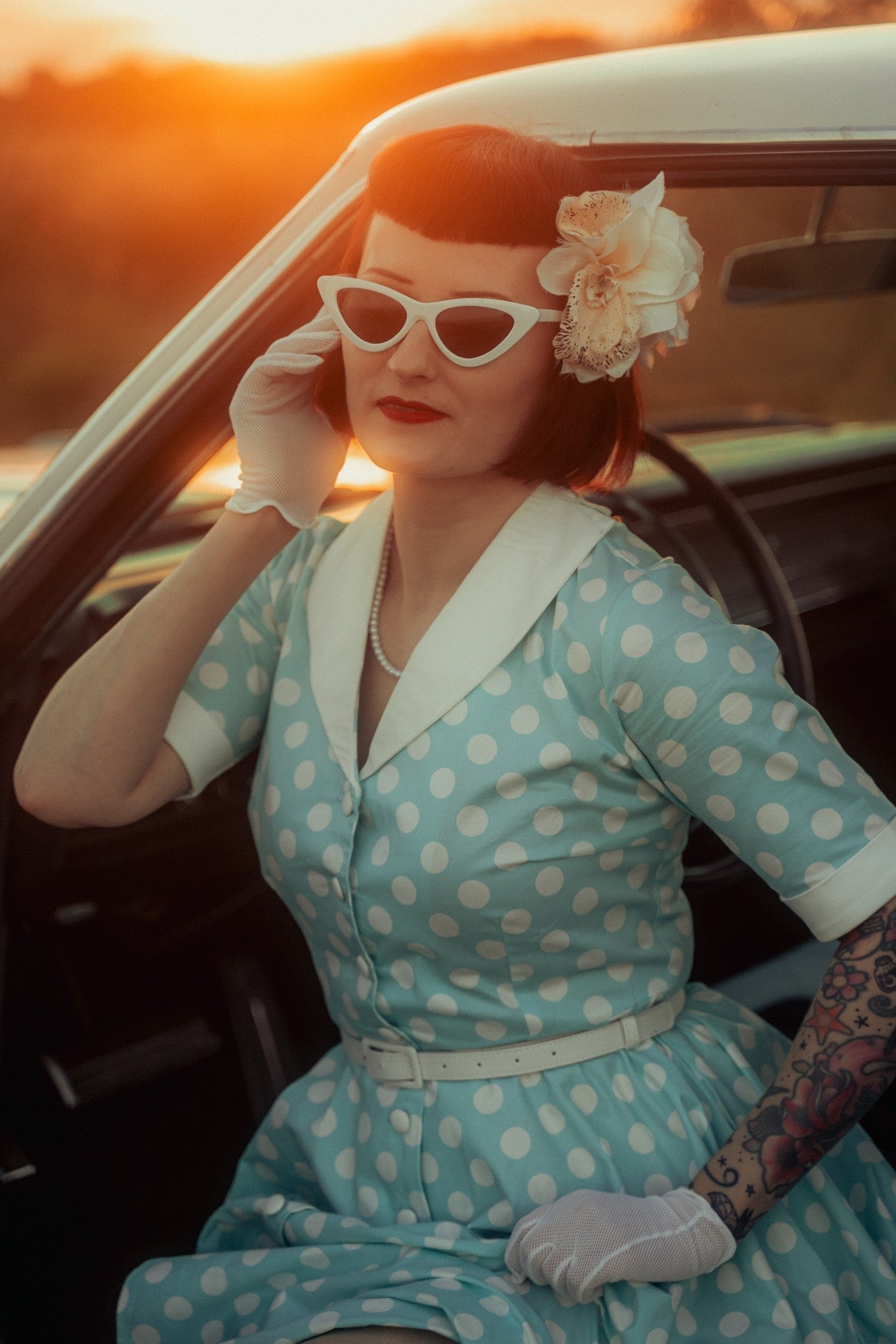 Mollie Turquoise Polka Dot Full Circle Shirt Dress