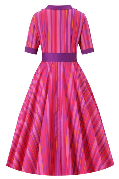 Mollie Pink Striped Full Circle Shirt Dress