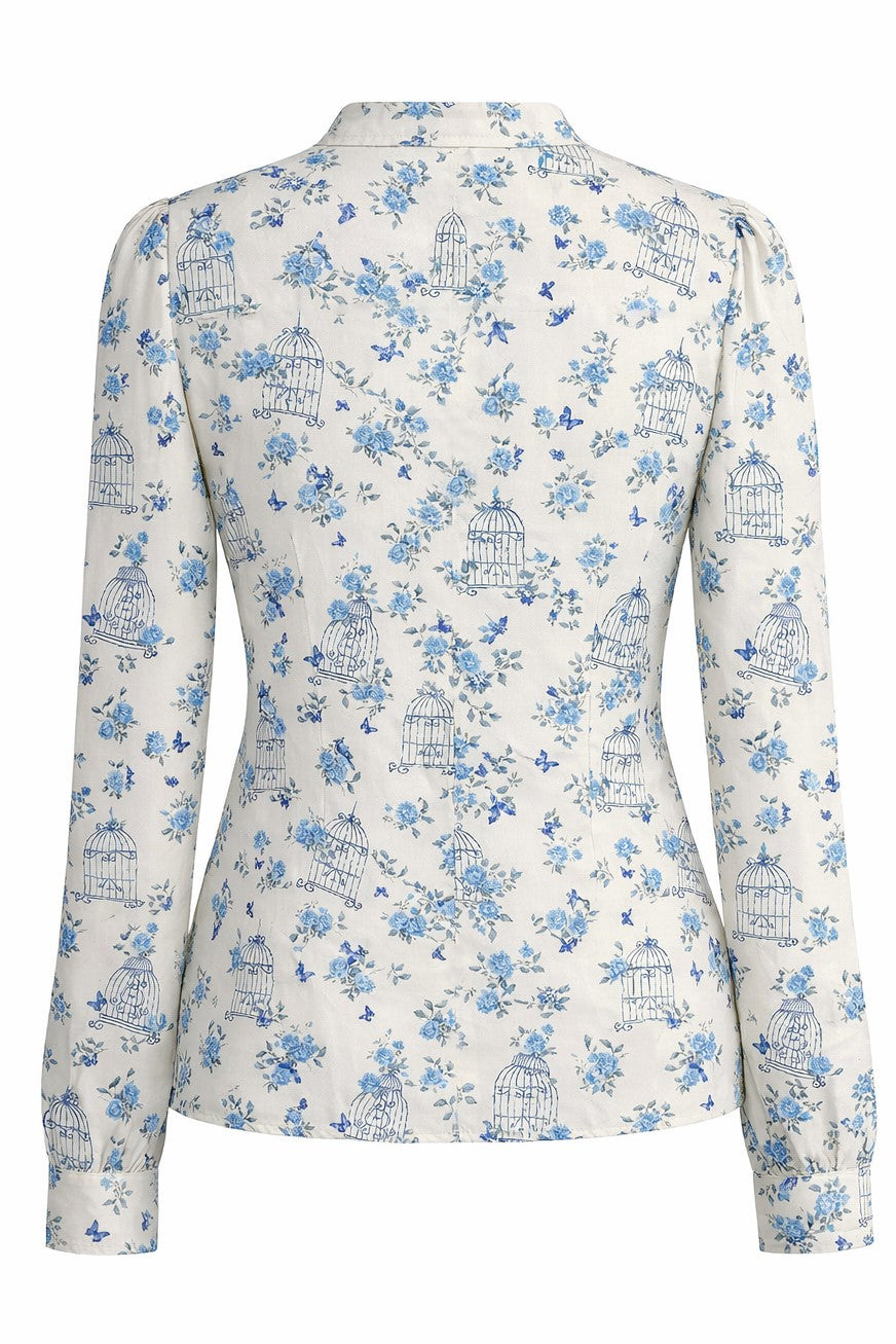 Margaret Vintage Bird Cage Blouse In Cream