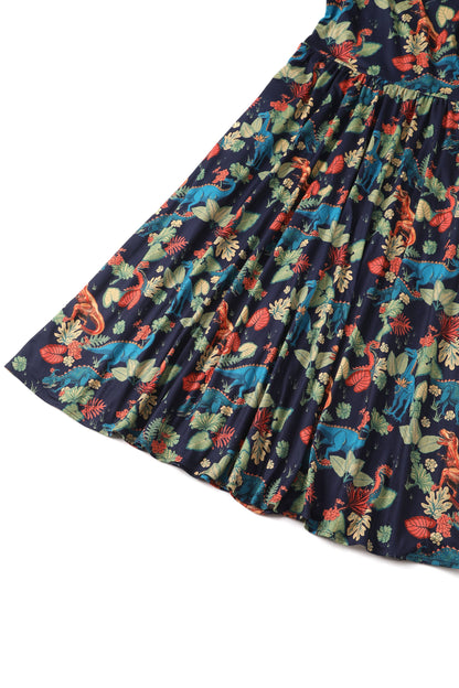 Billie Navy Blue Tropical Dinosaur Dress