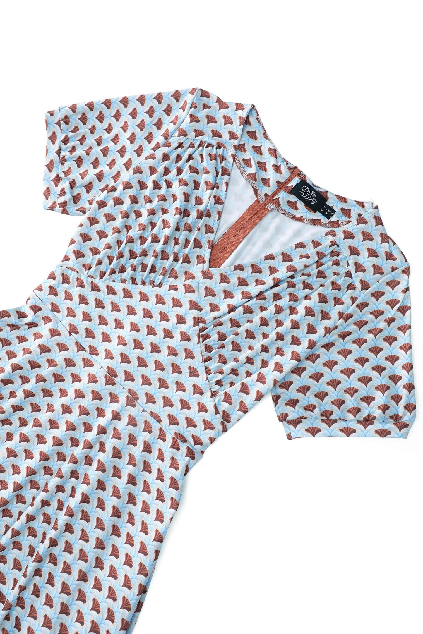 Julia 40s Light Blue Midi Dress In Seashell Print