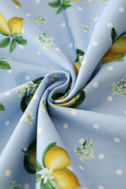 Ophelia Blue Midi Dress in Lemons and Spots