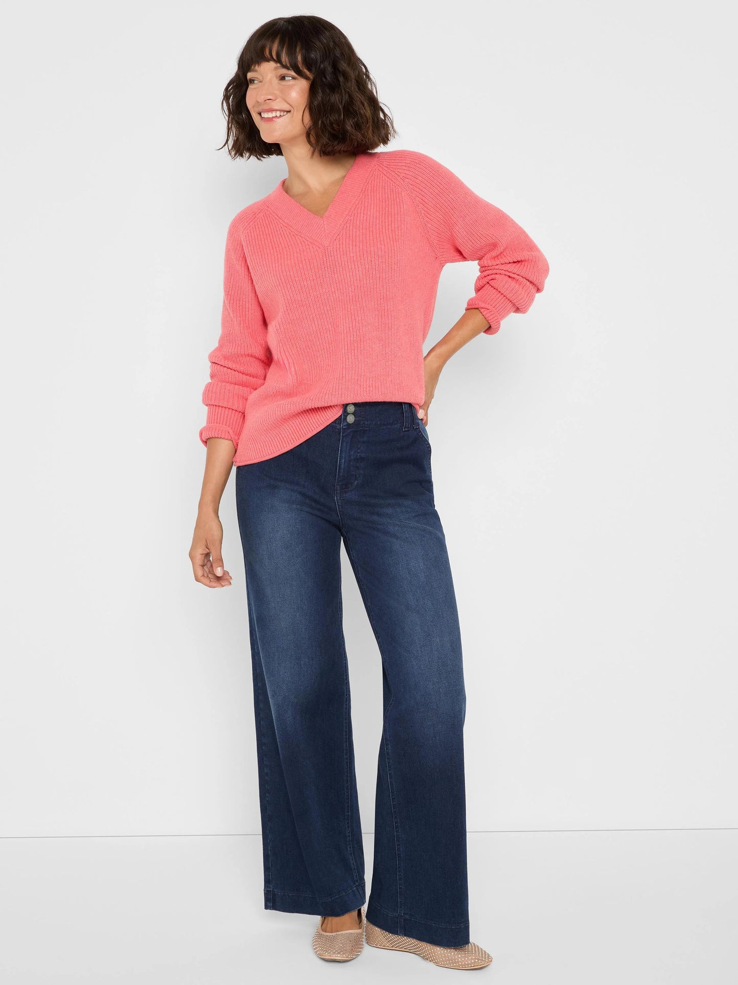 V-Neck Shaker Stitch Sweater