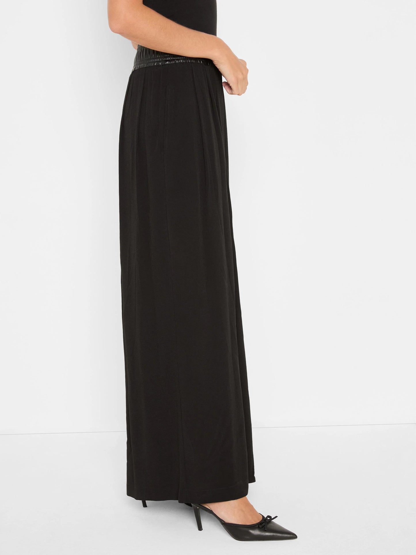 Iconic Faux Leather Waistband Palazzo Pant