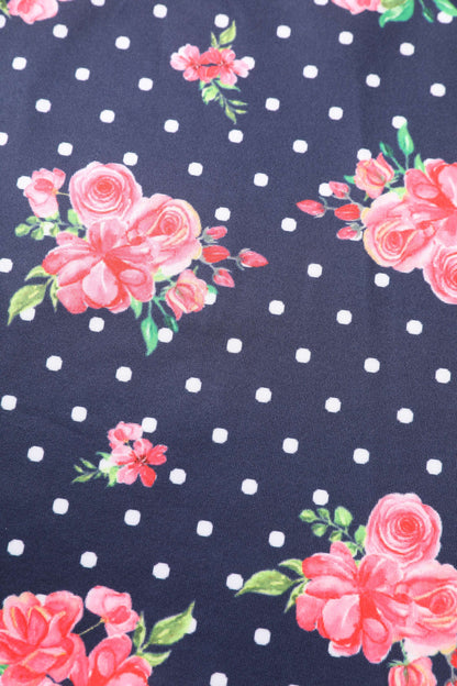Aisley Polka Rose Midi Skirt In Blue/Pink