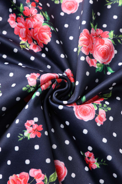 Aisley Polka Rose Midi Skirt In Blue/Pink