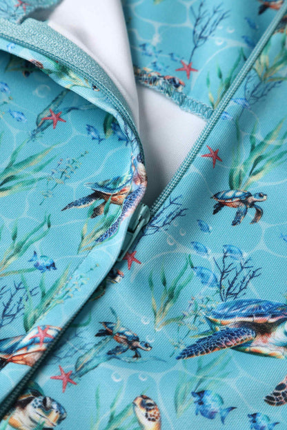 Amanda Aquamarine Turtle Print Flared Dress