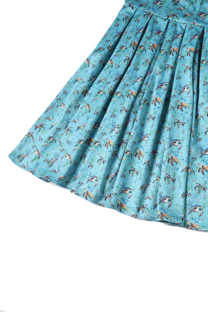 Amanda Aquamarine Turtle Print Flared Dress