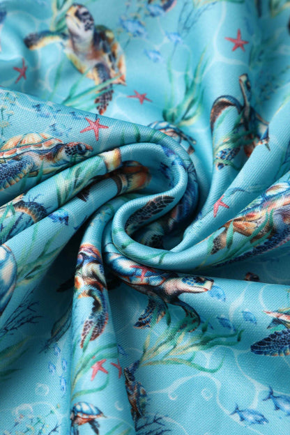 Amanda Aquamarine Turtle Print Flared Dress