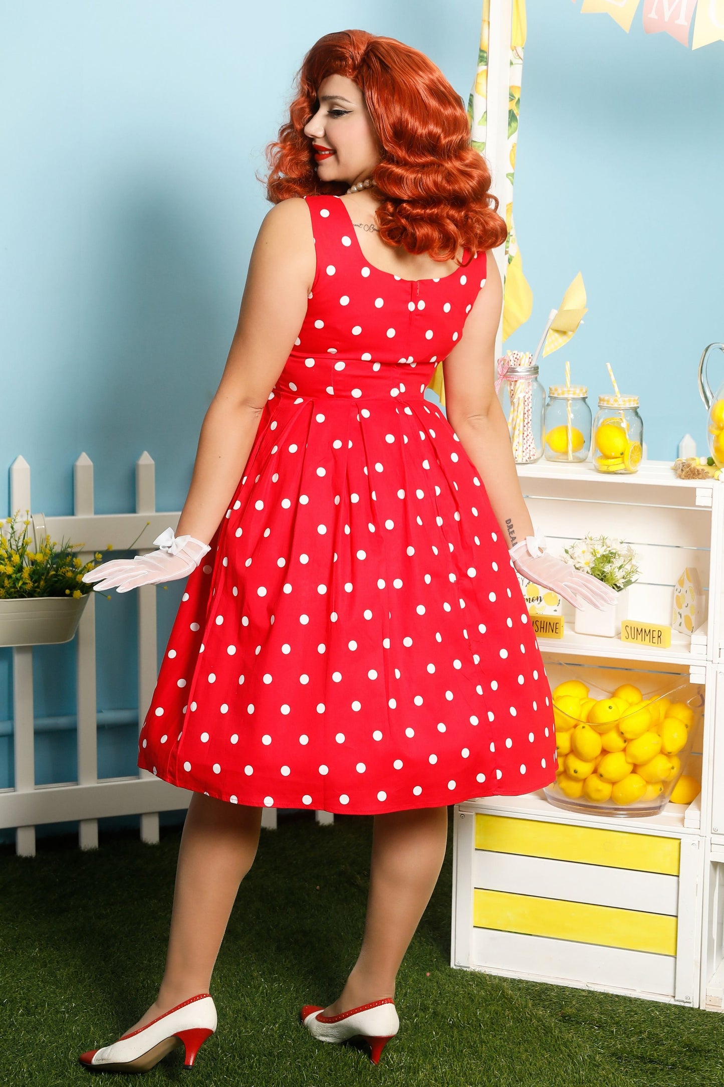 Amanda Polka Dot Swing Dress In Red & White