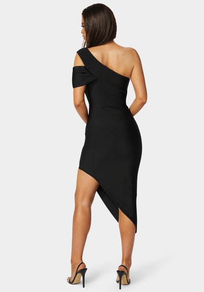 Asymmetrical High Slit Bandage Midi Dress