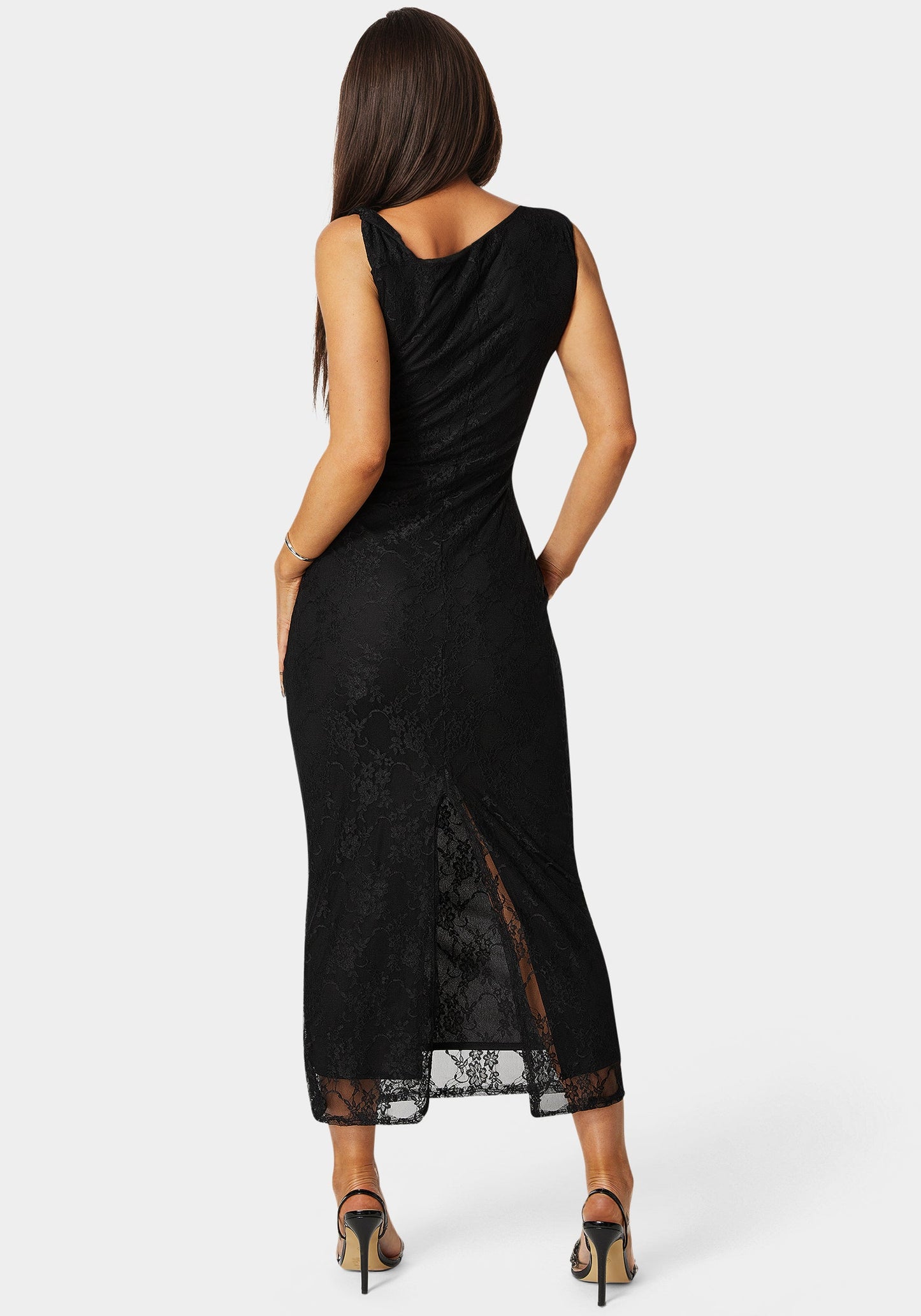 Twist Sleeve Lace Midi Dress