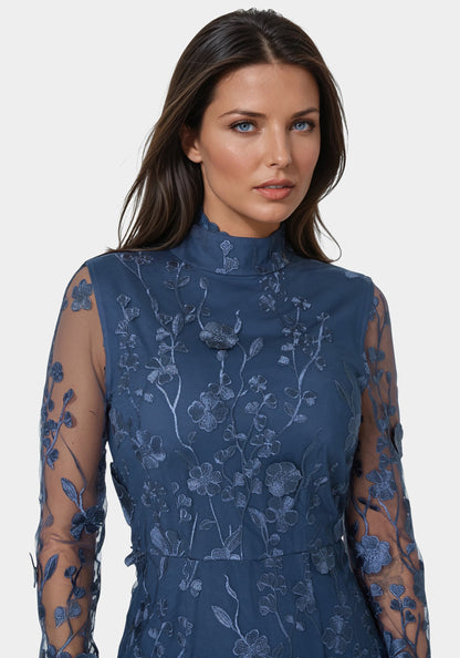 3D Floral Mockneck Midi Dress